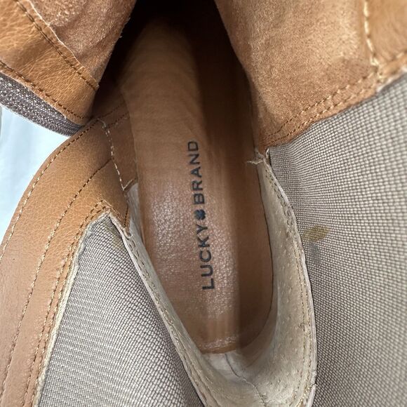 Lucky Brand Eabile Chelsea Lug Sole Ankle Boots Tan Suede Size 7.5 Y2K Chunky - Picture 10 of 11